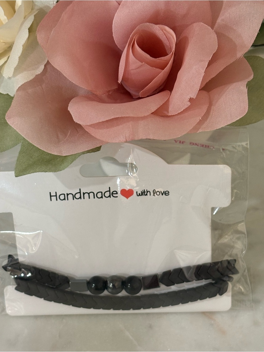 Handmade Hematites Black Layered Men's Beaded & Braided Bracelet